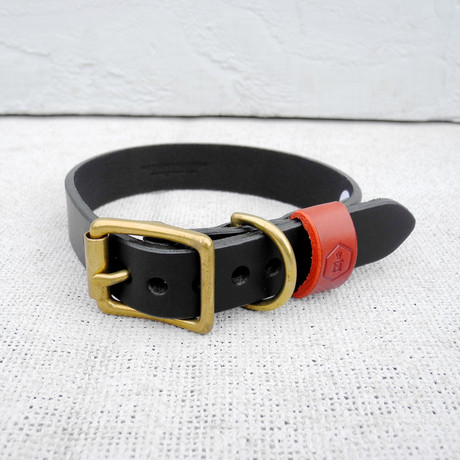 Leather Dog Collar // Jet + Oxblood (Small)