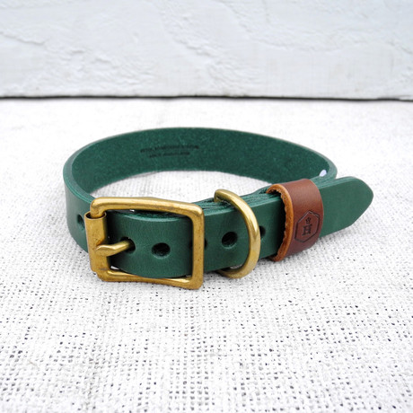 Leather Dog Collar // Hunter Green + Chestnut (Small)