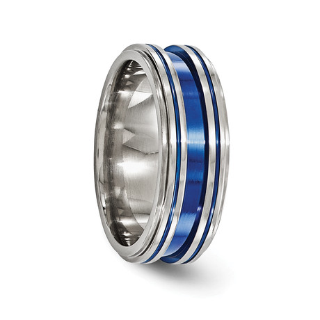 Titanium Grooved Blue Anodized (Size 7)