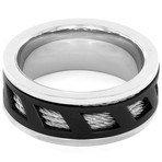 Crucible Quad Cable Inlay and Black Plate Cover Stainless Steel Ring (Size 8)