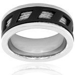 Crucible Quad Cable Inlay and Black Plate Cover Stainless Steel Ring (Size 8)