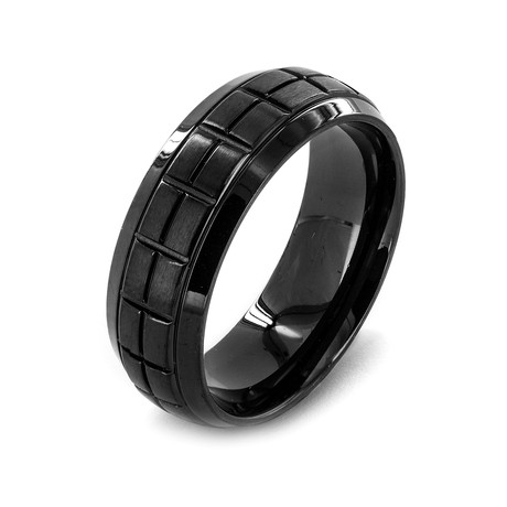 Crucible Stainless Steel Black Plated Double Grooved Ring (Size 8)