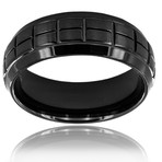 Crucible Stainless Steel Black Plated Double Grooved Ring (Size 8)
