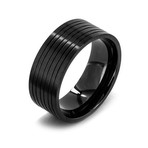 Crucible Stainless Steel Black Plated Grooved Flat Ring (Size 8)