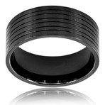 Crucible Stainless Steel Black Plated Grooved Flat Ring (Size 8)