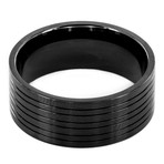 Crucible Stainless Steel Black Plated Grooved Flat Ring (Size 8)