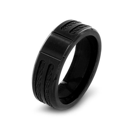 Crucible Black Plated Stainless Steel Double Cable Inlay Ring (Size 8)