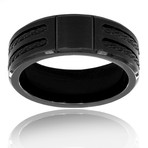 Crucible Black Plated Stainless Steel Double Cable Inlay Ring (Size 8)