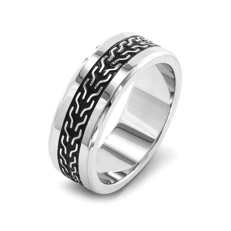 Crucible Stainless Steel Black Plate Intricate Woven Inlay Ring (Size 8)