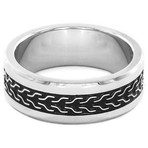 Crucible Stainless Steel Black Plate Intricate Woven Inlay Ring (Size 8)