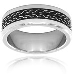 Crucible Stainless Steel Black Plate Intricate Woven Inlay Ring (Size 8)