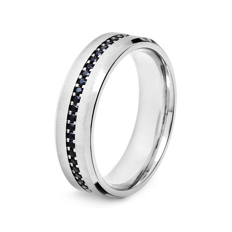 Crucible Stainless Steel Black Cubic Zirconia Brushed Ring (Size 8)