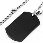 Black Brushed Finish Engravable Dog Tag Pendant Necklace