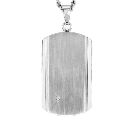 Crucible Stainless Steel Brushed and Polished Cubic Zirconia Dog Tag Pendant