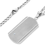 Crucible Stainless Steel Brushed and Polished Cubic Zirconia Dog Tag Pendant