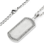 Crucible Stainless Steel Sandblasted + Rope Inlay Dog Tag Pendant // Silver // 24"