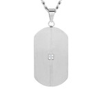 Crucible Stainless Steel Grooved Cubic Zirconia Dog Tag Pendant Necklace // Silver + Clear // 24"