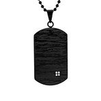 Cubic Zirconia Laser Etched Dog Tag Pendant Necklace // Black + Clear