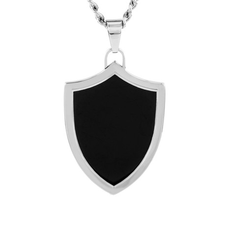 Crucible Stainless Steel Black Enamel Shield Pendant Necklace