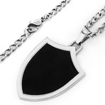 Crucible Stainless Steel Black Enamel Shield Pendant Necklace