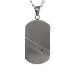 Crucible Stainless Steel Gunmetal Striped Cubic Zirconia Dog Tag Pendant Necklace // Gray + Black