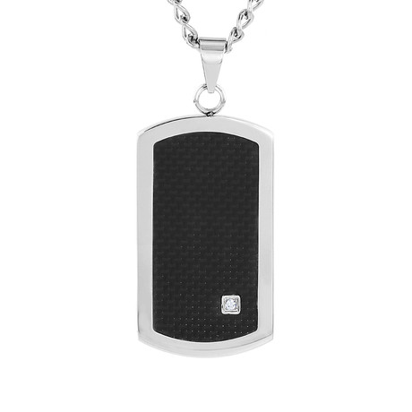 Crucible Stainless Steel with Black Carbon Fiber Inlay Dog Tag Pendant