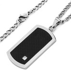 Crucible Stainless Steel with Black Carbon Fiber Inlay Dog Tag Pendant