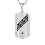 Crucible Stainless Steel Cubic Zirconia Dog Tag Necklace // Silver + Black