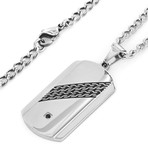 Crucible Stainless Steel Cubic Zirconia Dog Tag Necklace // Silver + Black