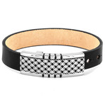 Crucible Black Leather and Lattice Buckle Bracelet