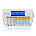 8-Slot Battery Charger + 16 Pc AAA + AA Eco-friendly Batteries