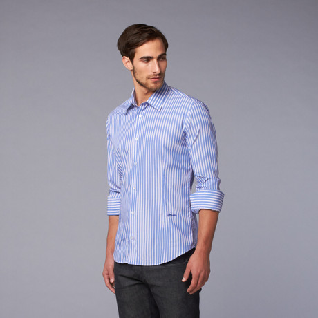 Woven Striped Shirt // Blue + White (US: 39)