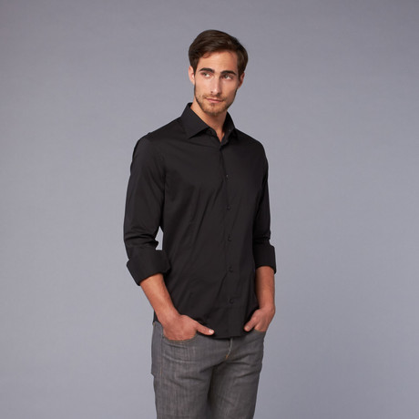 Just Cavalli Woven Cutaway Collar Shirt // Black (US: 39)