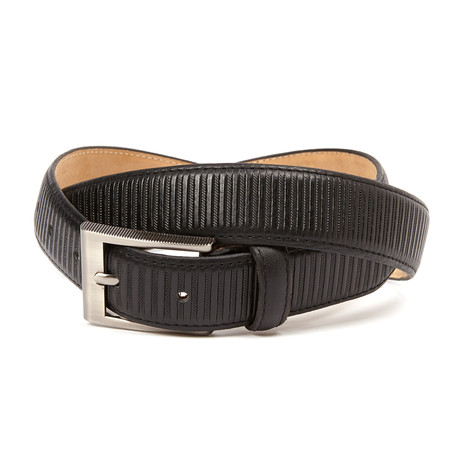 The Roger Ribbed Leather Belt // Black (Small (32"- 34" Waist))