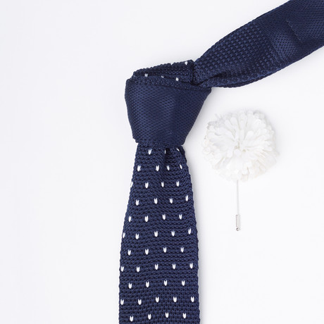 Knit Tie + Lapel Flower Set // Navy + White Specks