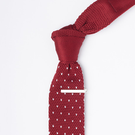 Knit Tie + Tie Clip Set // Burgundy + White