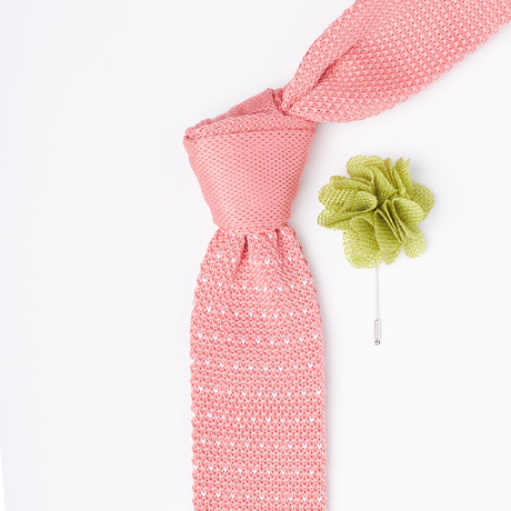 Knit Tie + Lapel Flower Set // Salmon + White
