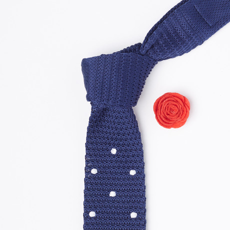 Knit Tie + Lapel Button Set // Navy + Polka Dot