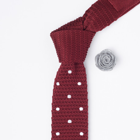 Knit Tie + Lapel Button Set // Burgundy + White
