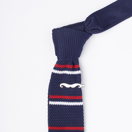 Knit Tie + Tie Clip Set // Navy + Red Stripe