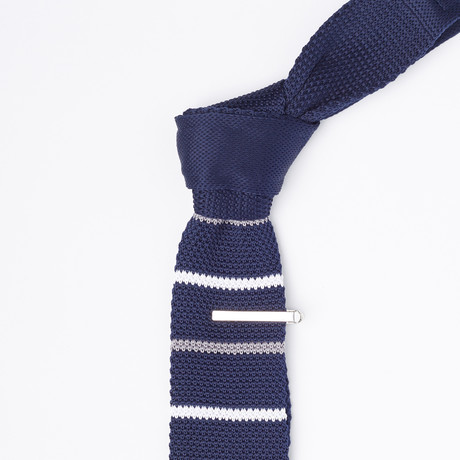 Knit Tie + Tie Clip Set // Navy + White Stripe
