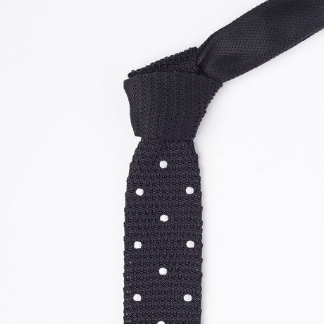 Knit Tie // Black + White Polka Dot