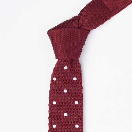 Knit Tie // Burgundy + White Polka Dot