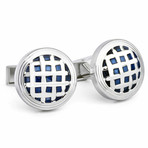 Silver Mesh Detail Cufflinks // Blue