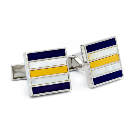 Mother of Pearl Cufflinks // Navy + Yellow