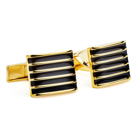 Gold Plated Black Striped Cufflinks