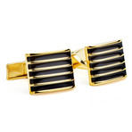 Gold Plated Black Striped Cufflinks