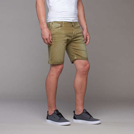 Slim Fit Denim Shorts // Olive Green (29WX32L)