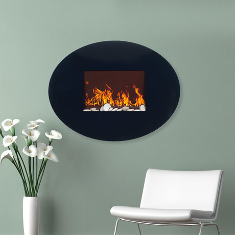 Northwest Wall Mounted Electric Fireplace + Remote // Oval Glass