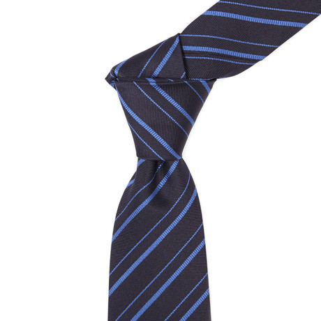 Italian Silk Tie // Midnight + Light Blue Stripe